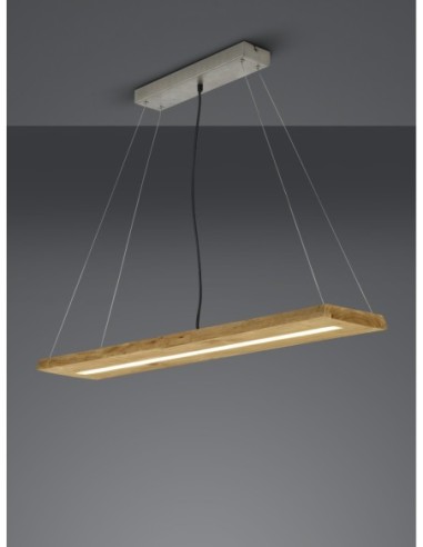 Trio – Brad – Suspension moderne 100 cm, LED intégrée, bois et nickel antique