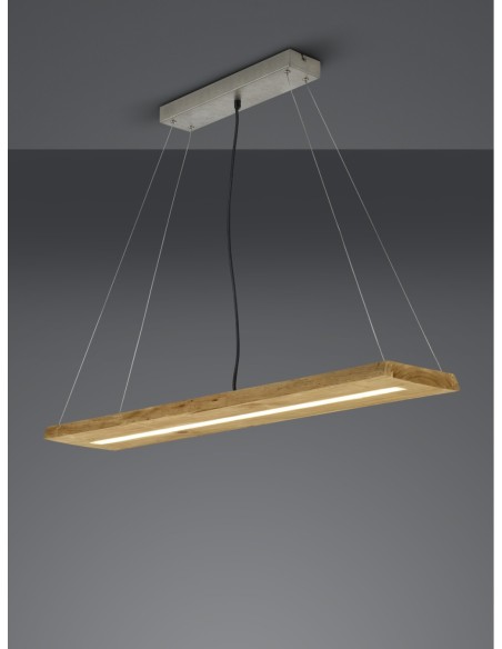 Trio – Brad – Suspension moderne 100 cm, LED intégrée, bois et nickel antique