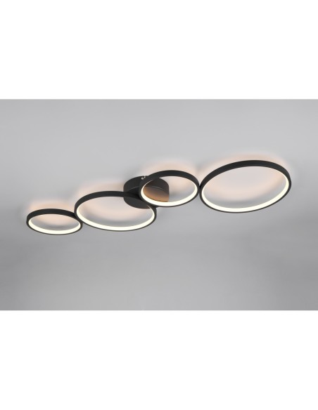 TRIO Rondo – Luminaire plafond design quatre anneaux suspendus, variateur intégré par interrupteur