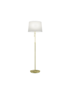 TRIO Lyon – Lampadaire 3xE27 max 60W, hauteur réglable 138–180 cm, tissu blanc et métal laiton mat, IP20.