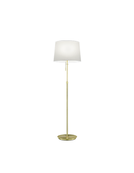 TRIO Lyon – Lampadaire 3xE27 max 60W, hauteur réglable 138–180 cm, tissu blanc et métal laiton mat, IP20.
