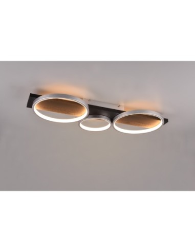 Trio Medera – Plafonnier LED 3800lm, variateur SWITCH intégré, design titane et bois