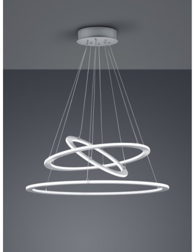 Trio Durban – Suspension moderne LED 8900lm, intensité réglable 3 niveaux, nickel mat