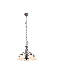 Trio Rustica – Lustre 5xE14 avec abat-jours en verre blanc et corps métal rouille, style campagne