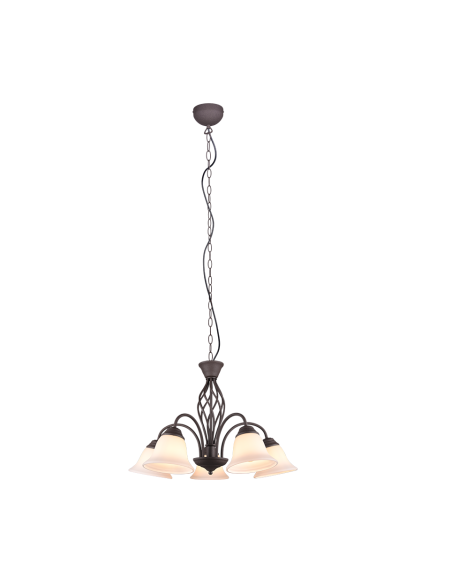 Trio Rustica – Lustre 5xE14 avec abat-jours en verre blanc et corps métal rouille, style campagne