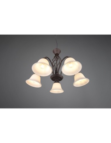 Lustre vintage 5x E14 verre opalin métal rouille intérieur | Trio