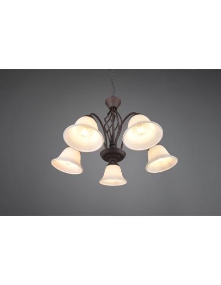 Lustre vintage 5x E14 verre opalin métal rouille - Trio - Rustica