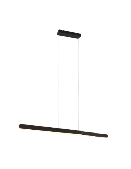 TRIO Helios – Suspension LED noire mat, 48W, 5800 lm, 2700–6500K, L130cm, IP20, classe 1, 230V~50Hz.