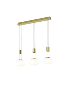 TRIO Madison – Suspension 3xLED 8W, 2700 lm, laiton mat et verre blanc, réglable, IP20.