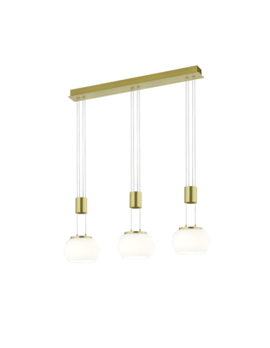 TRIO Madison – Suspension 3xLED 8W, 2700 lm, laiton mat et verre blanc, réglable, IP20.
