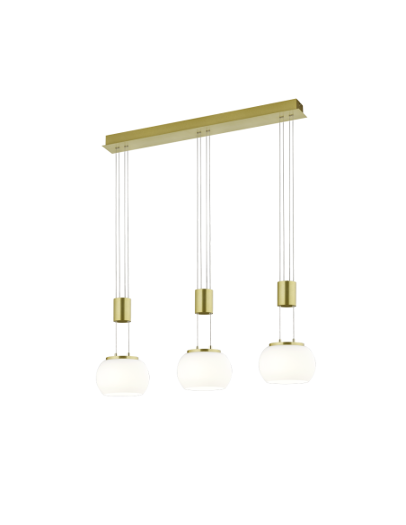 TRIO Madison – Suspension 3xLED 8W, 2700 lm, laiton mat et verre blanc, réglable, IP20.