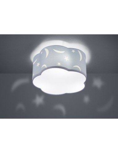 TRIO Moony – Lampe de plafond pour chambre d’enfant, 3 ampoules E27, tissu décor croissant.
