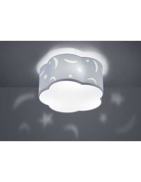 TRIO Moony – Lampe de plafond pour chambre d’enfant, 3 ampoules E27, tissu décor croissant.