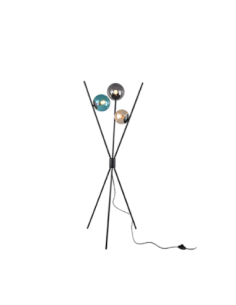 TRIO Lance – Lampadaire 3xE14, verre ambre/turquoise/fumé, métal noir, H156 cm, IP20, 230V.