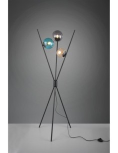 TRIO Lance – Lampadaire 3xE14, verre ambre/turquoise/fumé, métal noir, H156 cm, IP20, 230V. 2