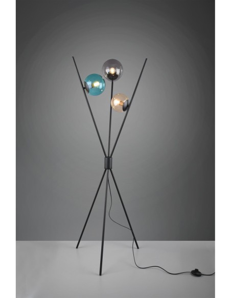 TRIO Lance – Lampadaire décoratif à 3 globes colorés, interrupteur à pied, design original.