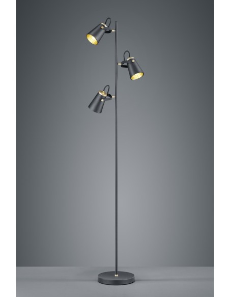 Trio Edward – Lampadaire moderne noir et or, 3 spots orientables, E14 max. 3x40W