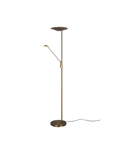 Trio Brantford – Lampadaire LED dimmable 30W, laiton ancien, lumière personnalisable et pratique.