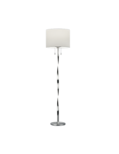 Trio Nandor – Lampadaire LED 2x7W + 1xE27, design élégant avec abat-jour en tissu blanc et pied incurvé nickel mat