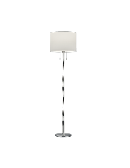 Trio Nandor – Lampadaire LED 2x7W + 1xE27, design élégant avec abat-jour en tissu blanc et pied incurvé nickel mat