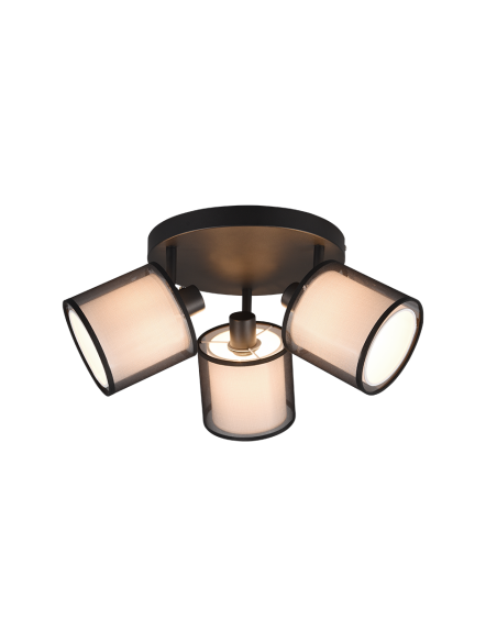 TRIO Burton – Spot 3xE14, max 28W, abat-jours organza fumé, design chaleureux et moderne