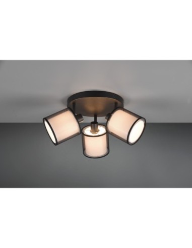 TRIO Burton – Plafonnier 3 lampes E14, noir mat, organza fumé, ambiance conviviale