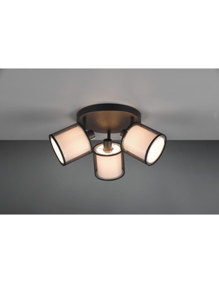 TRIO Burton – Plafonnier 3 lampes E14, noir mat, organza fumé, ambiance conviviale