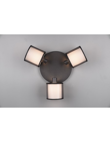 TRIO Burton – Spot 3xE14, abat-jours textile blanc et plastique noir fumé, max 28W