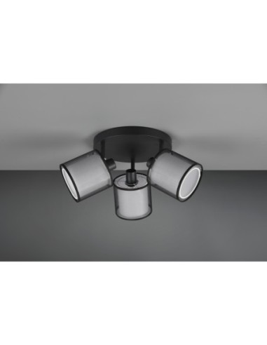 Spot 3xE14 max 28W métal noir mat et organza fumé - Trio - Burton