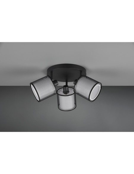 Spot 3xE14 max 28W métal noir mat et organza fumé - Trio - Burton