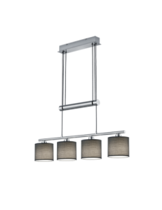 Trio Garda – Suspension 4 lumières, réglable en hauteur, E14, nickel mat et tissu gris (ampoules non incluses)