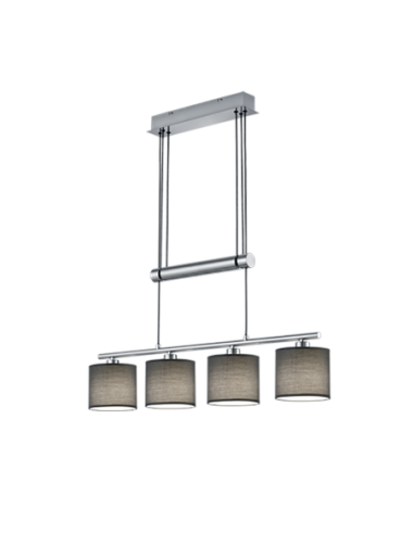 Trio Garda – Suspension 4 lumières, réglable en hauteur, E14, nickel mat et tissu gris (ampoules non incluses)