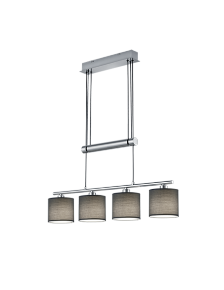 Trio Garda – Suspension 4 lumières, réglable en hauteur, E14, nickel mat et tissu gris (ampoules non incluses)