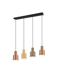 TRIO Agudo – Suspension 4x E27, design minimaliste aux abat-jour multicouleurs, métal taupe élégant