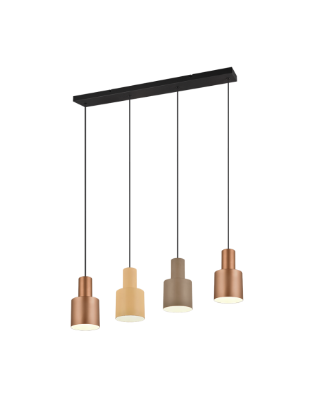 TRIO Agudo – Suspension 4x E27, design minimaliste aux abat-jour multicouleurs, métal taupe élégant
