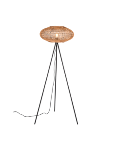 Trio Hedda – Lampadaire naturel E27, max 40W, en sisal tressé, design noir mat, ambiance chaleureuse et moderne