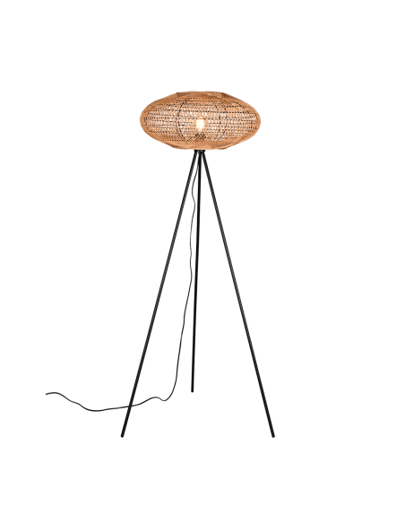 Trio Hedda – Lampadaire naturel E27, max 40W, en sisal tressé, design noir mat, ambiance chaleureuse et moderne