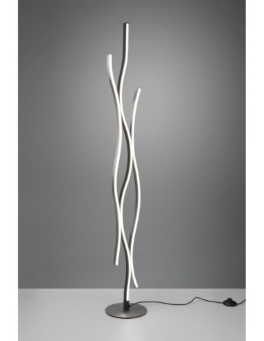 Trio Blaze – Lampadaire élégant en aluminium brossé et noir mat, intensité et couleur de lumière personnalisables