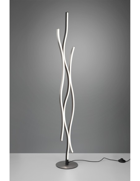 Trio Blaze – Lampadaire élégant en aluminium brossé et noir mat, intensité et couleur de lumière personnalisables