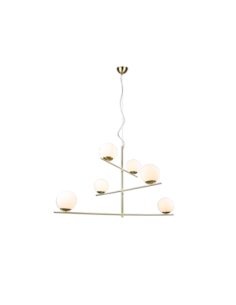 Trio Pure – Suspension élégante 6xE14, max 28W, design minimaliste en laiton mat et verre blanc