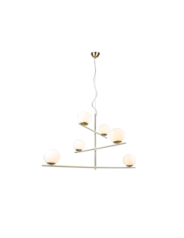 Trio Pure – Suspension élégante 6xE14, max 28W, design minimaliste en laiton mat et verre blanc