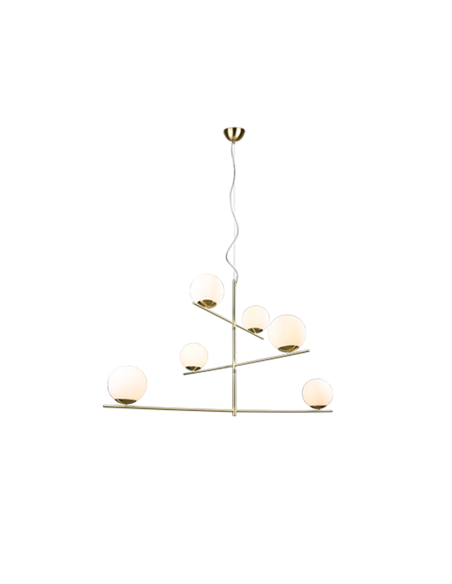 Trio Pure – Suspension élégante 6xE14, max 28W, design minimaliste en laiton mat et verre blanc