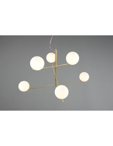 Suspension élégante 6xE14 max 28W laiton mat & verre blanc – Trio – Pure