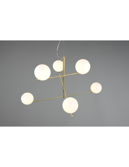 Suspension élégante 6xE14 max 28W laiton mat & verre blanc – Trio – Pure