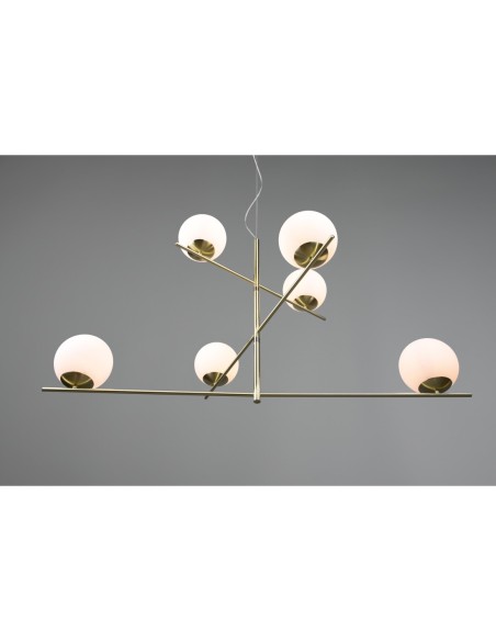 Suspension élégante 6xE14 max 28W laiton mat & verre blanc – Trio – Pure