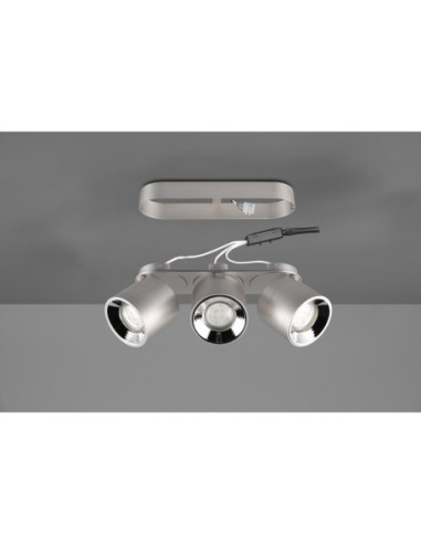 Plafonnier 3 spots GU10 orientables métal nickel mat intérieur | Trio