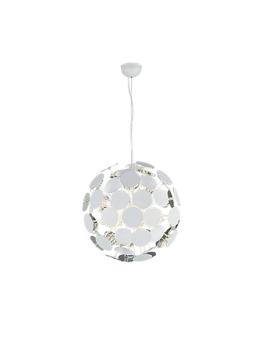 Trio Discalgo – Suspension 6xE14 Max 40W, design pissenlit moderne blanc mat et argent