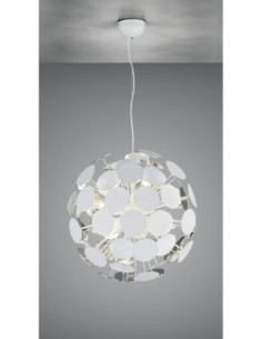 Trio Discalgo – Suspension 6xE14 Max 40W, design pissenlit moderne blanc mat et argent 2