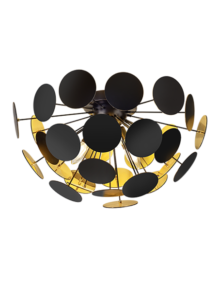 Trio Discalgo – Plafonnier design avec 3 disques noirs et dorés, diamètre 54 cm