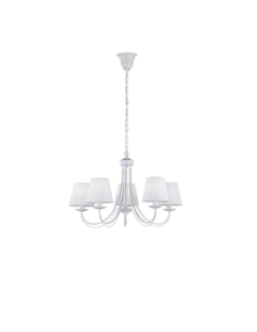 Trio Cortez – Lustre 5 flammes E14 en métal blanc mat avec abat-jours en tissu
